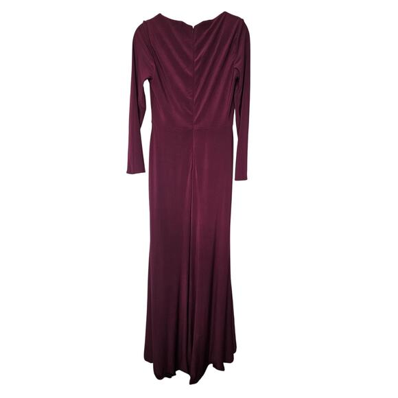 NEW Mac Duggal 6 67848 Long Sleeve Faux Wrap Dress Maxi Formal Beaded Burgundy - Picture 7 of 7